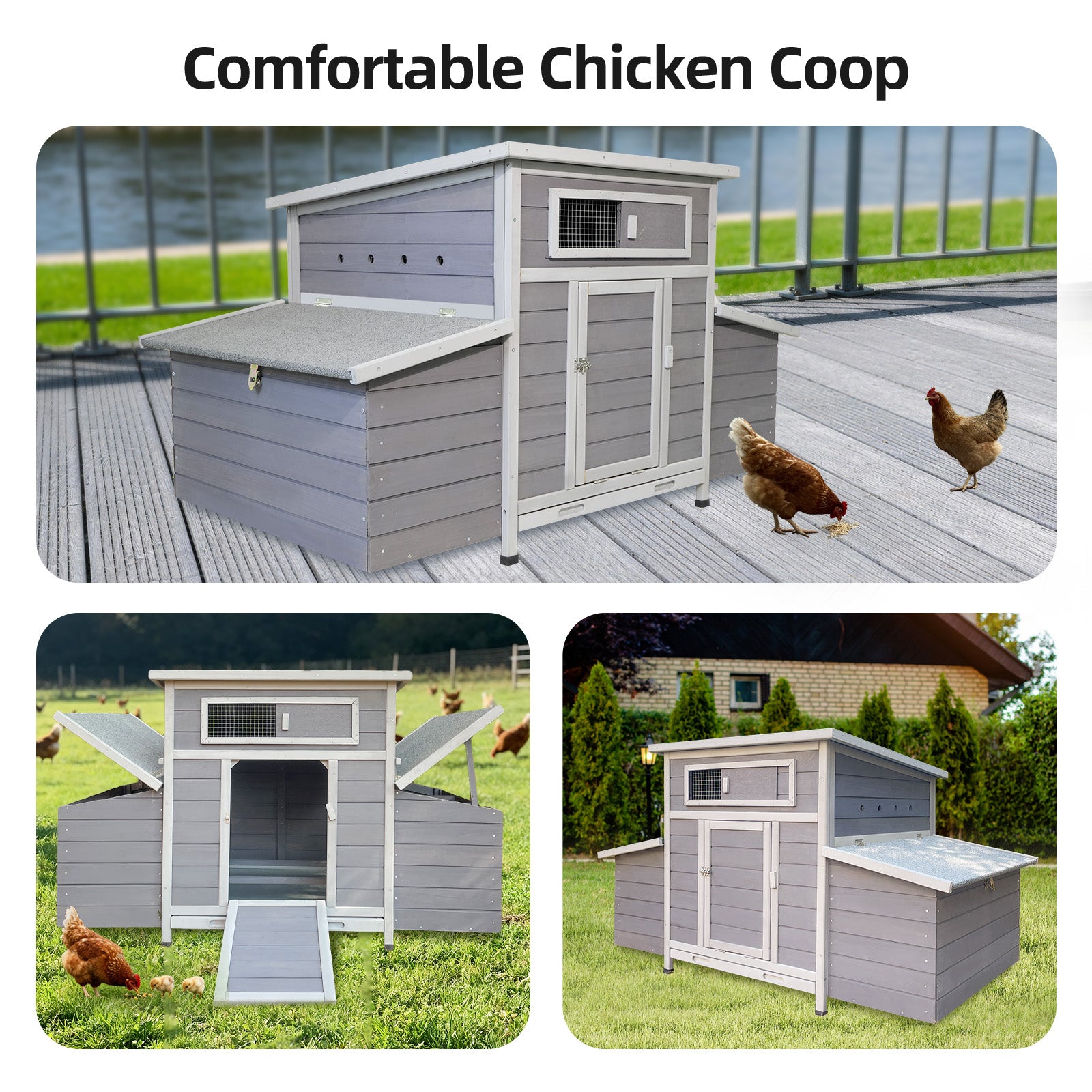 Large Wooden Chicken Coop Outdoor Hen House Poultry Cage for Outdoor with 2 Sides Nesting Boxes image 10
