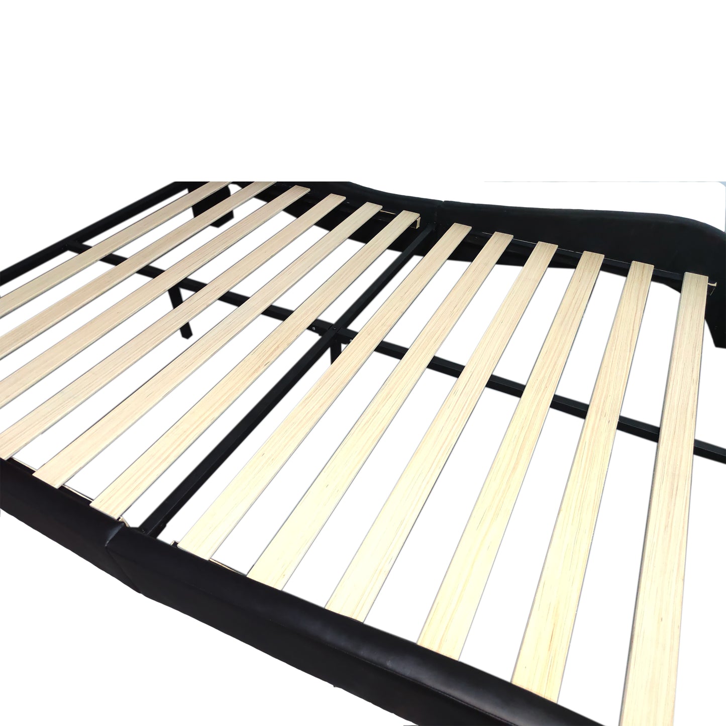 Faux Leather Upholstered Platform Bed Frame with led lighting, Bluetooth connection to play music control, Backrest vibration massage, Curve Design, Wood Slat Support, Exhibited Speakers, King Size image 9