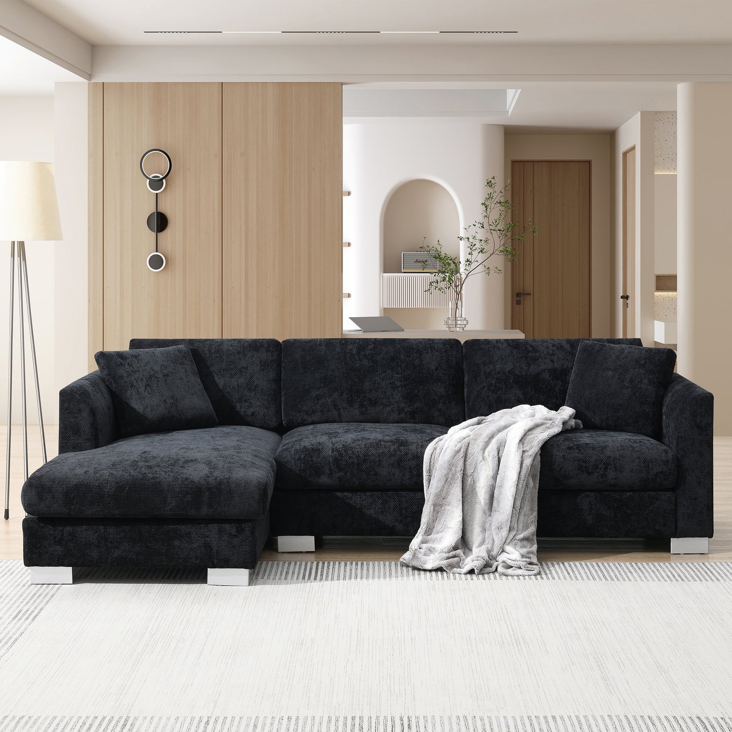 [NEW SKU of N723S6037B]96" Modern Cloud Sectional Sofa, L-shaped Luxury Couch Set with 2 Free pillows, 4-seat Chenille Indoor Furniture with Oversized Chaise for Living Room, Apartment, Office image 6