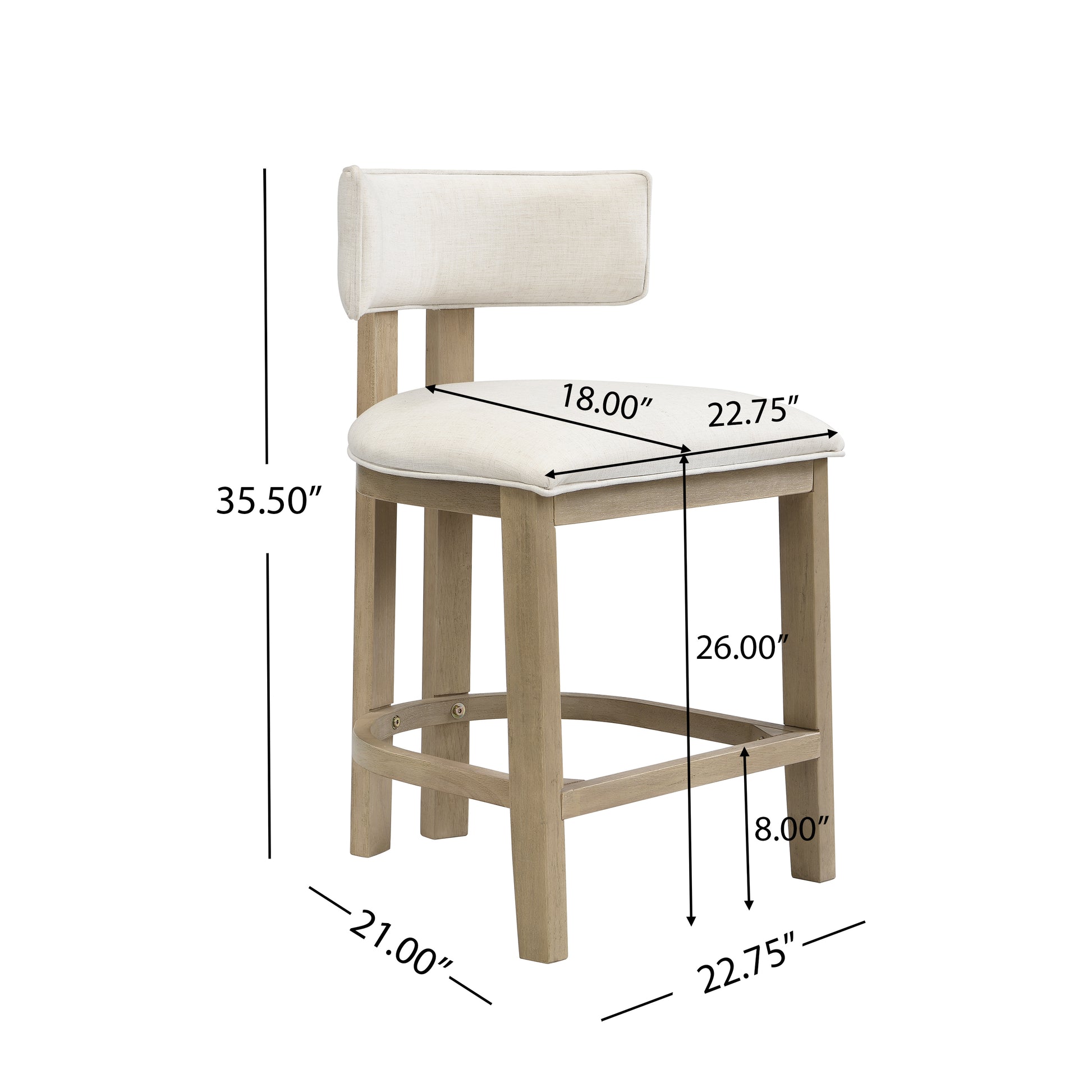26" Counter Height Bar Stool, Upholstered Counter Stools (Set of 2)-Light Ash+beige image 5