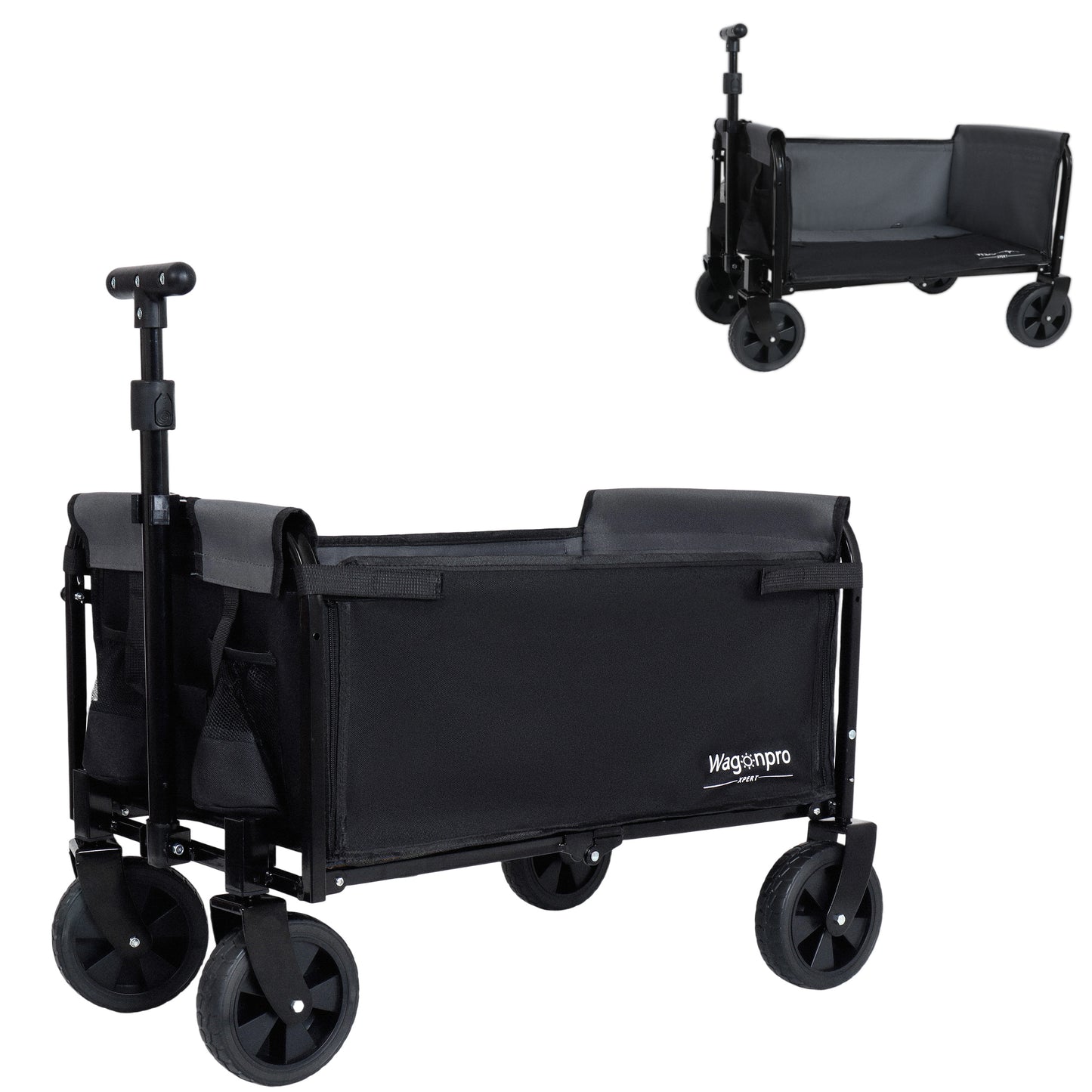 All-in-One Convertible Folding Camping Wagon Cart: Bench Seat, Storage Compartment & Included Dog Tether, Black/Gray image 2