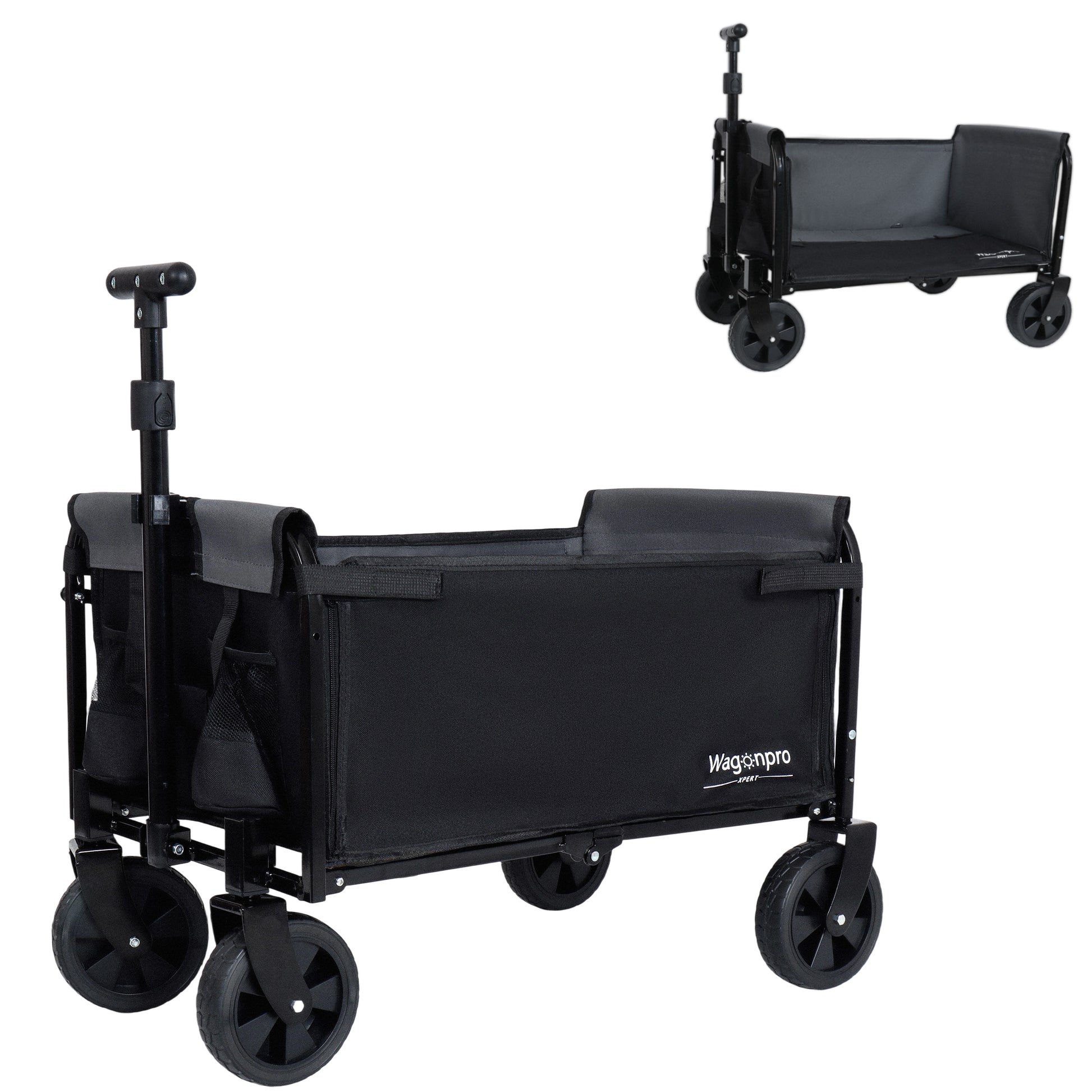All-in-One Convertible Folding Camping Wagon Cart: Bench Seat, Storage Compartment & Included Dog Tether, Black/Gray image 2