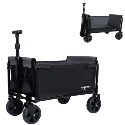 All-in-One Convertible Folding Camping Wagon Cart: Bench Seat, Storage Compartment & Included Dog Tether, Black/Gray image 2