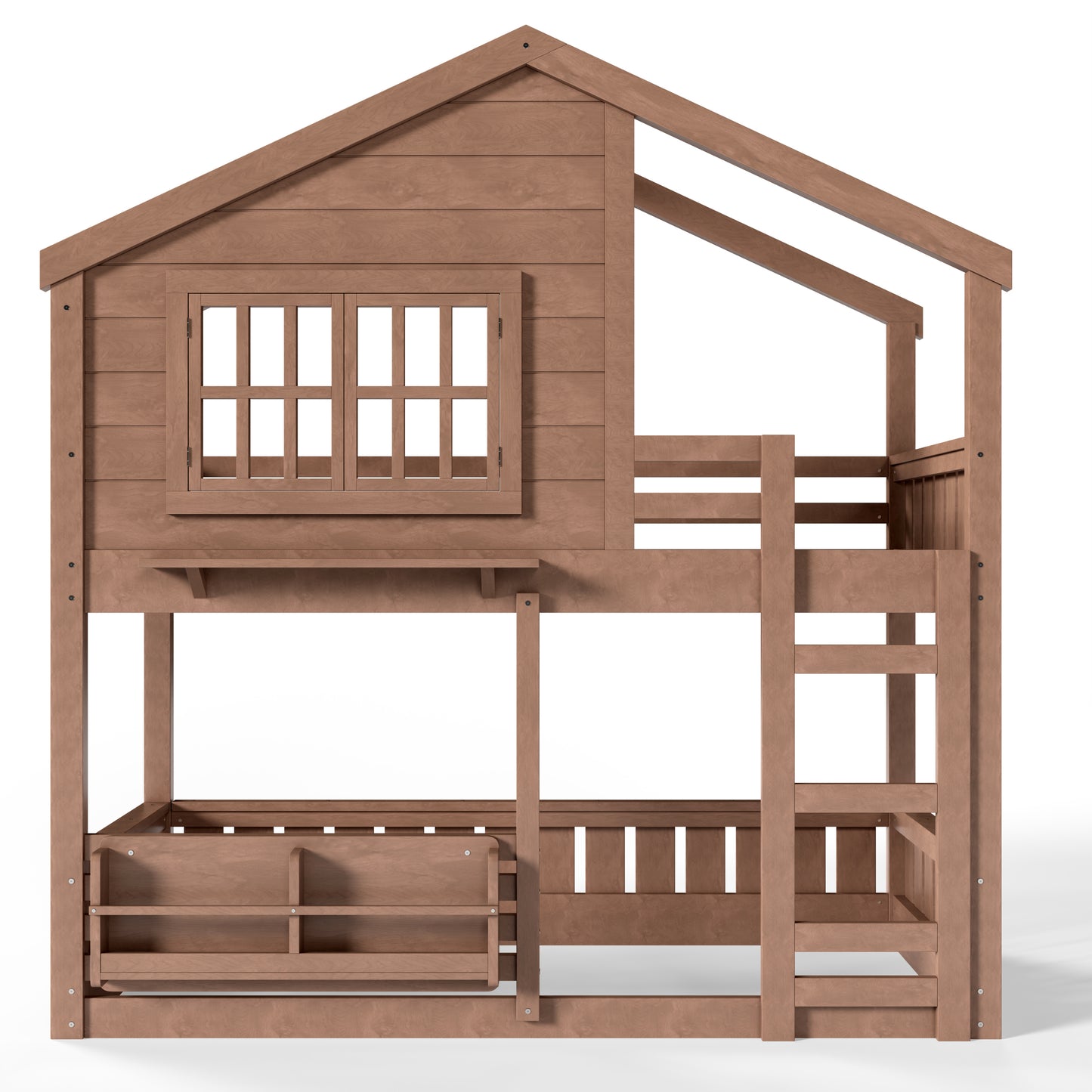 Twin Size Bunk Bed/Loft Bed with Bookshelf, House Design, High-Quality Safety Fencing,Natural image 8