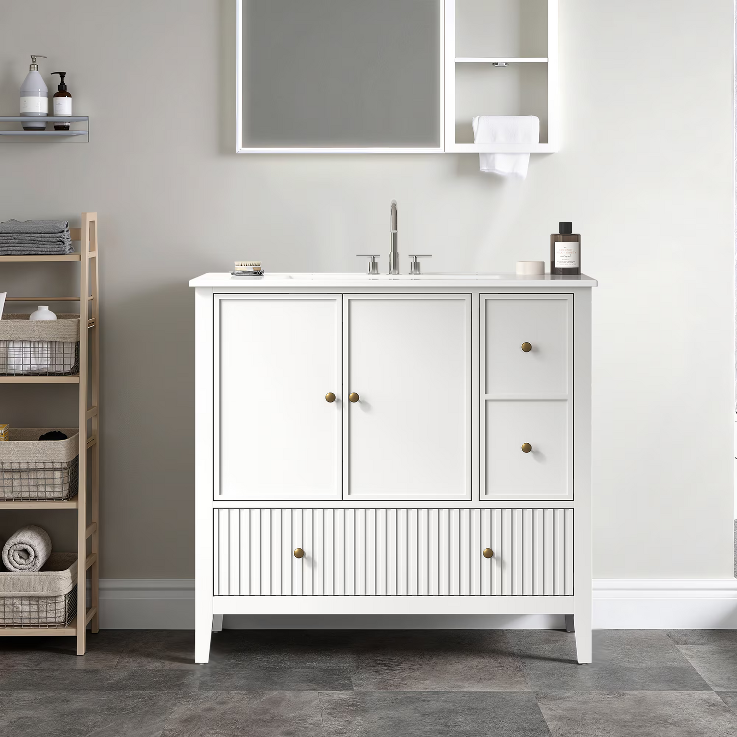 36'' Bathroom Vanity with Sink Set, Bathroom Storage Cabinet with Doors and Drawers, Modern Vanity Sink Cabinet with Painted Surface, White image 8