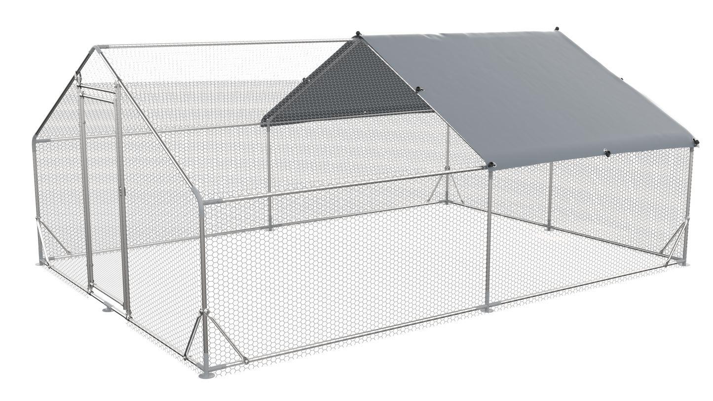 Large Metal Chicken Coop Walk-in Poultry Cage Hen Run House Rabbits Habitat Cage Spire Shaped Coop with Waterproof and Anti-Ultraviolet Cover (13.1' L x 9.8' W x 6.4' H) image 7