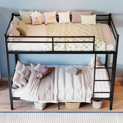 Bunk Bed with Ladder and high Guardrail, Metal Bunk Bed, Storage Space, Noise Free,Twin Over Twin Size,Black image 7