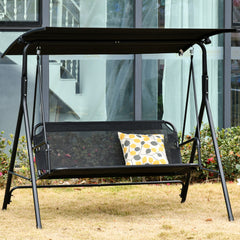 Outsunny Patio Swing Chair with Canopy, Seats 2 Adults Loveseat Bench with Adjustable Tilt Canopy, Armrests, A-Frame Steel, Breathable Mesh for Backyard, Garden, Black