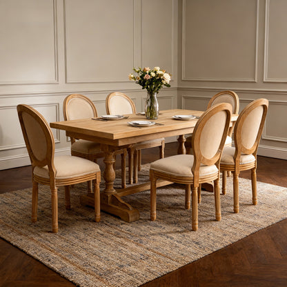 French Style Solid Wood Frame Linen Fabric Oval Back Dining Chair,Set of 2,Beige image 8