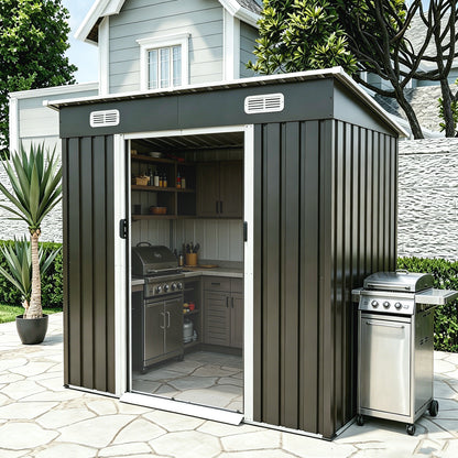 6x4ft Metal Shed, Sliding‑Door Outdoor Storage Building with Ventilation Vents & Threshold,Galvanized Steel Shed for Garden, Yard(6.43*4 FT) image 2