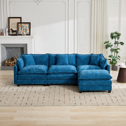 Cloud Sofa 3 Seats (Ottoman is not included), Modern Sectional Couch, for Living Room Bedroom and Apartment, Comfy Double Layer Upholstered Seat Cushion, Breathable Chenille Fabric,Blue,SW5013BL image 11