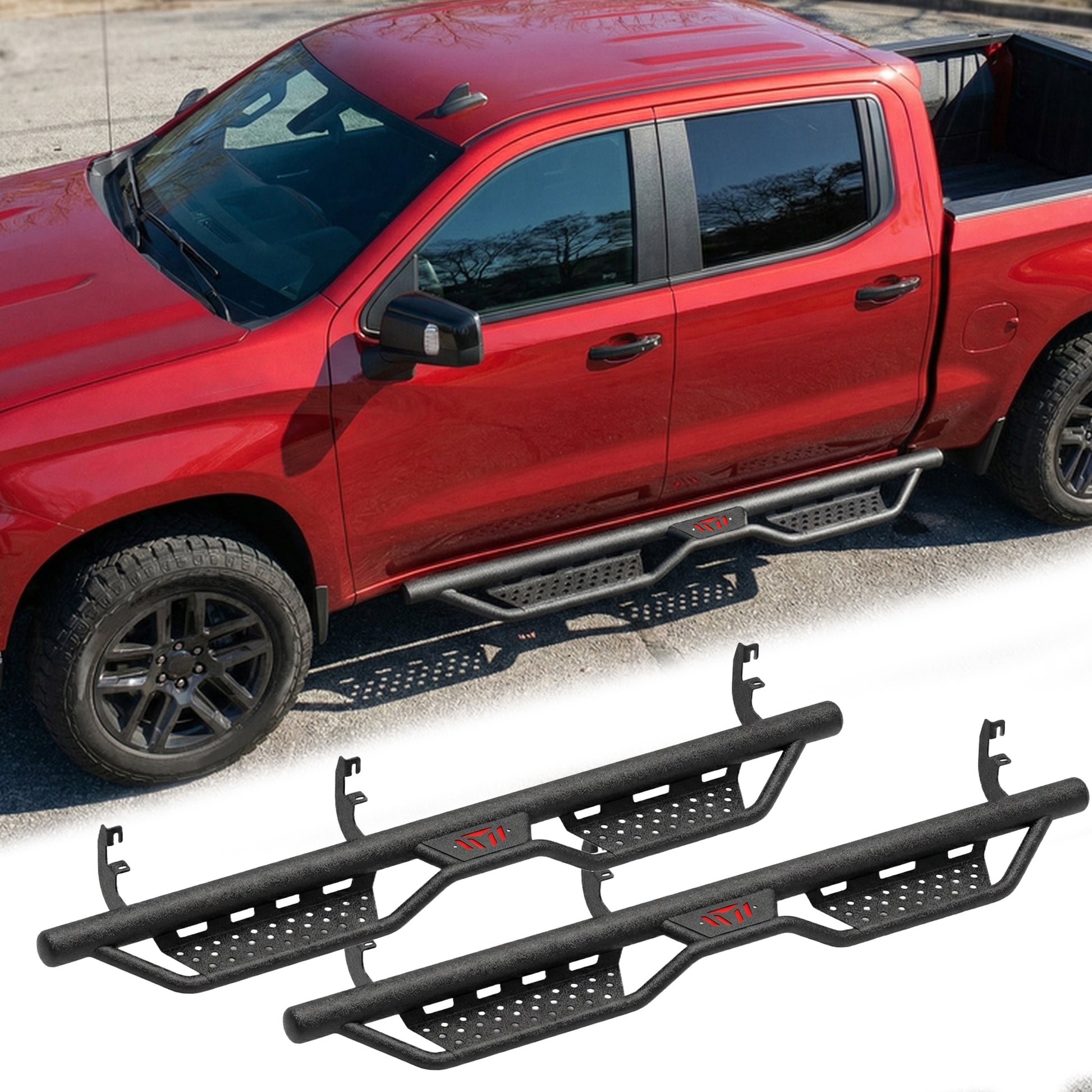 Drop Running Boards Side Steps Compatible with 2015 - 2026 Chevy Colorado & GMC Canyon Crew Cab (4 Full Size Doors),Two Stairs Design Bolt-on Side Steps Nerf Bar Black Powder Coated image 1