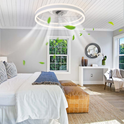 20" Flush Mount Ceiling Fans with Lights and Remote, 3000K-6000K Dimmable LED Fandelier Low Profile Chandelier Ceiling Fan for Bedroom Living Room, White image 1