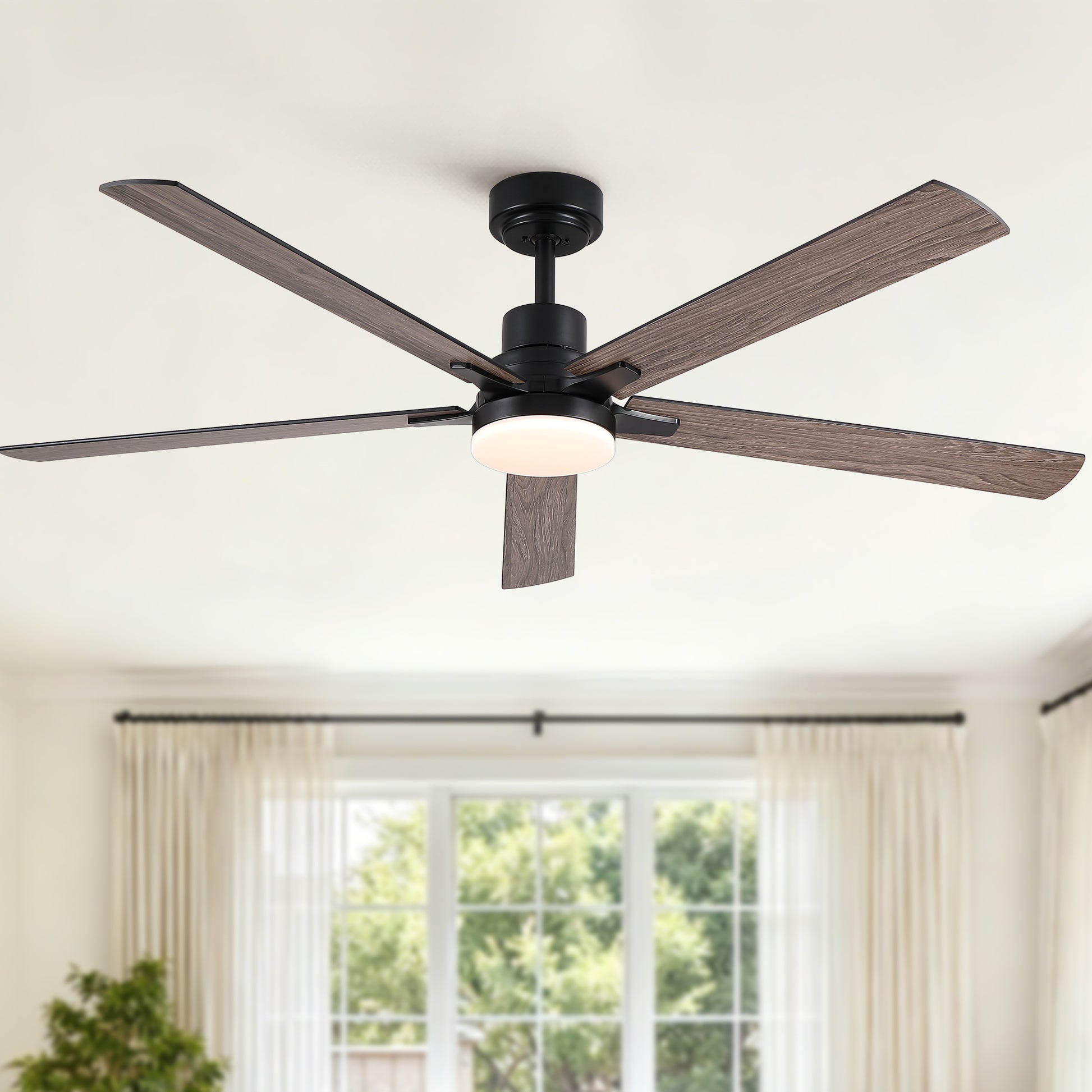 60" Ceiling Fan with Lights and Remote, Modern Farmhouse Ceiling Fan with Quiet DC Motor, 6 Speeds, Reversible Blades, Dimmable 3CCT LED Light, Indoor Outdoor Large Room Matte Black Ceiling Fan image 3