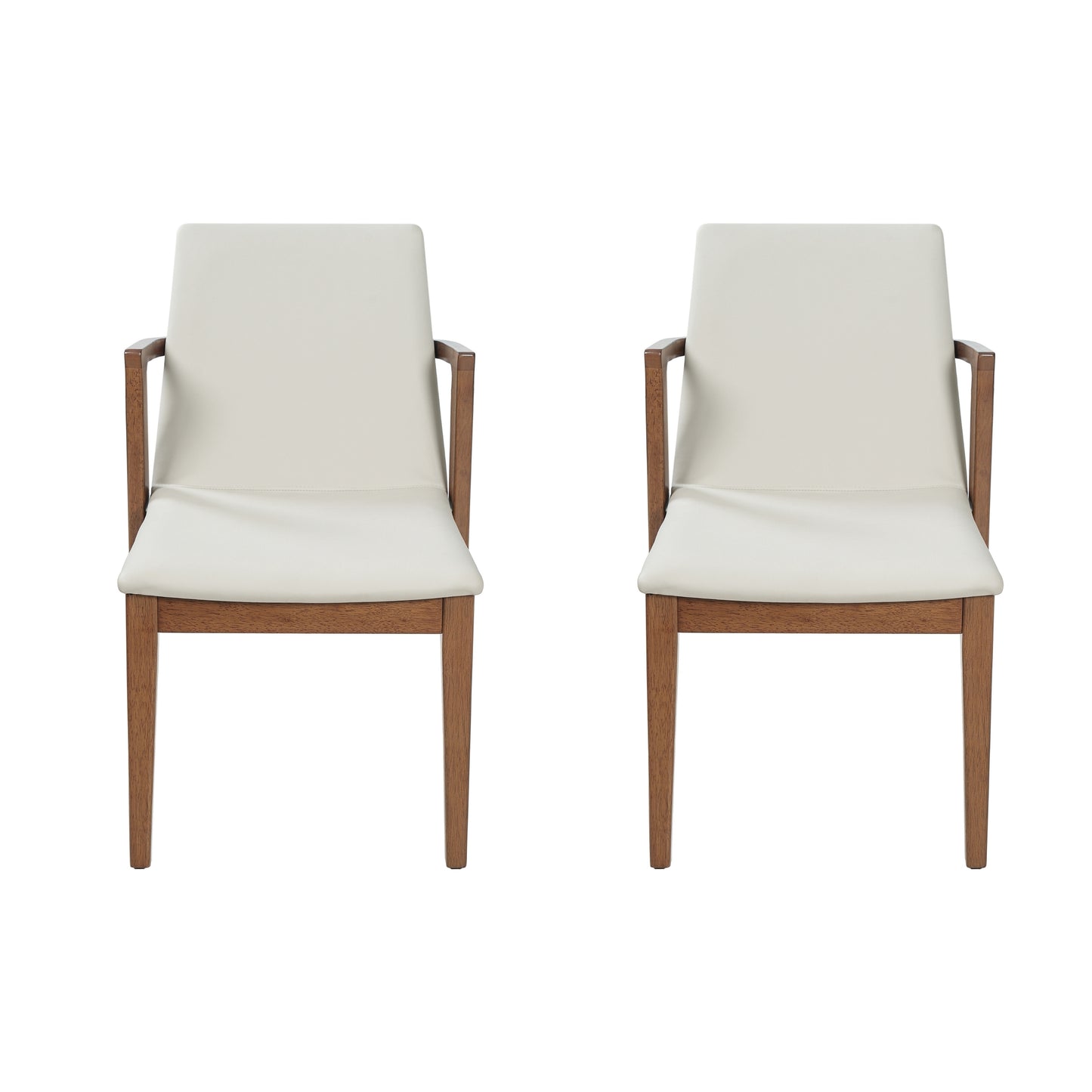 Mid-Century Modern Dining Chairs Set of 2 - Beige PU Upholstered Armchairs with Walnut Color Rubber Wood Frame, 250lbs Capacity for Kitchen & Dining Room image 4