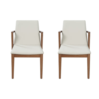 Mid-Century Modern Dining Chairs Set of 2 - Beige PU Upholstered Armchairs with Walnut Color Rubber Wood Frame, 250lbs Capacity for Kitchen & Dining Room image 4