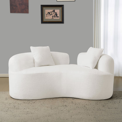 66.93 Inch Curved Loveseat White Full Compression Sponge Sofa, Teddy Velvet Fabric, No-Assembly Compact Sofa for Small Spaces & Apartments, 350 lbs Capacity image 2