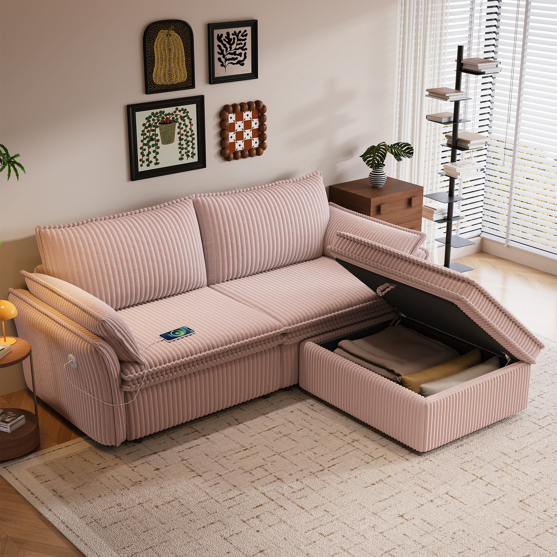 This is a multi-functional sofa with a 85-inch convertible sofa bed. It is in a two-in-one design, suitable for both sitting and lying. It is made of plush fabric and is suitable for both living rooms image 2