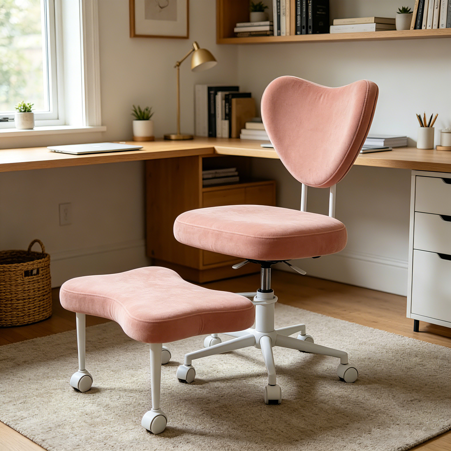 Meditation chair, an ergonomic cross-legged seating chair with lumbar support and a height-adjustable seat cushion, ideal for people engaged in high-intensity office work. PINK image 8