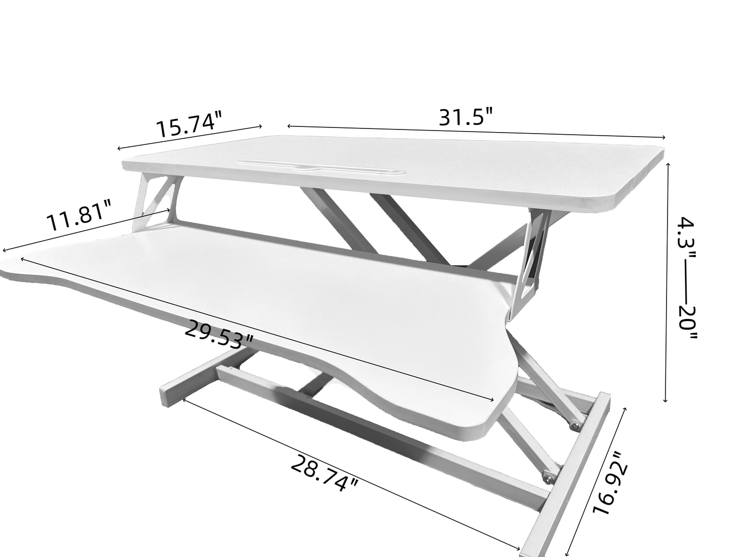 32 Inch Desk Converter, Height Adjustable Sit to Stand Riser, Dual Monitor and Laptop Workstation with Wide Keyboard Tray, Standing Computer Desk, WHITE image 5