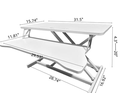 32 Inch Desk Converter, Height Adjustable Sit to Stand Riser, Dual Monitor and Laptop Workstation with Wide Keyboard Tray, Standing Computer Desk, WHITE image 5