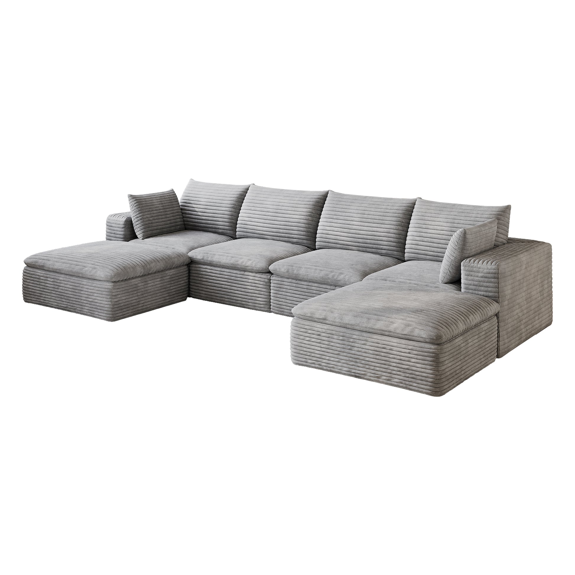 134" Cloud Sofa,Corduroy Fabric,Deep Seat Couches,Double-layer design,Removable Cushion,No Assembly, DIY Combination for Living room, Bedroom,Conference room,Apartment,Grey image 9
