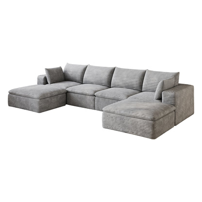 134" Cloud Sofa,Corduroy Fabric,Deep Seat Couches,Double-layer design,Removable Cushion,No Assembly, DIY Combination for Living room, Bedroom,Conference room,Apartment,Grey image 9