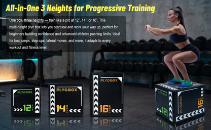 3-in-1 Foam Plyometric Jump Box, 12/14/16 Inch Multi-Height Soft Plyo Box, High-Density EPE Core with Non-Slip PVC Cover, for Beginners, Kids, Home Gym & Rehab Training image 4
