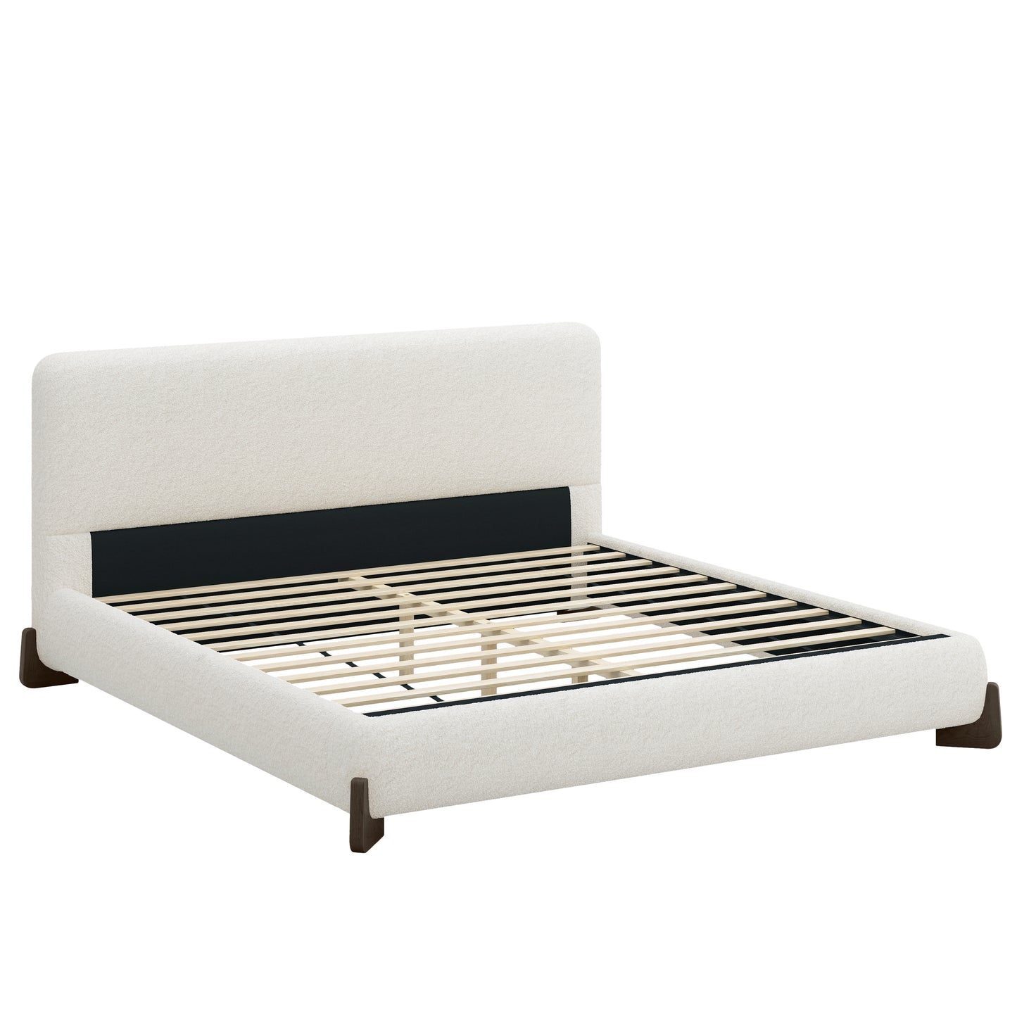 Elegant terry upholstered bed with dark brown solid wood legs, luxurious and comfortable bedroom centerpiece, king size, white image 5