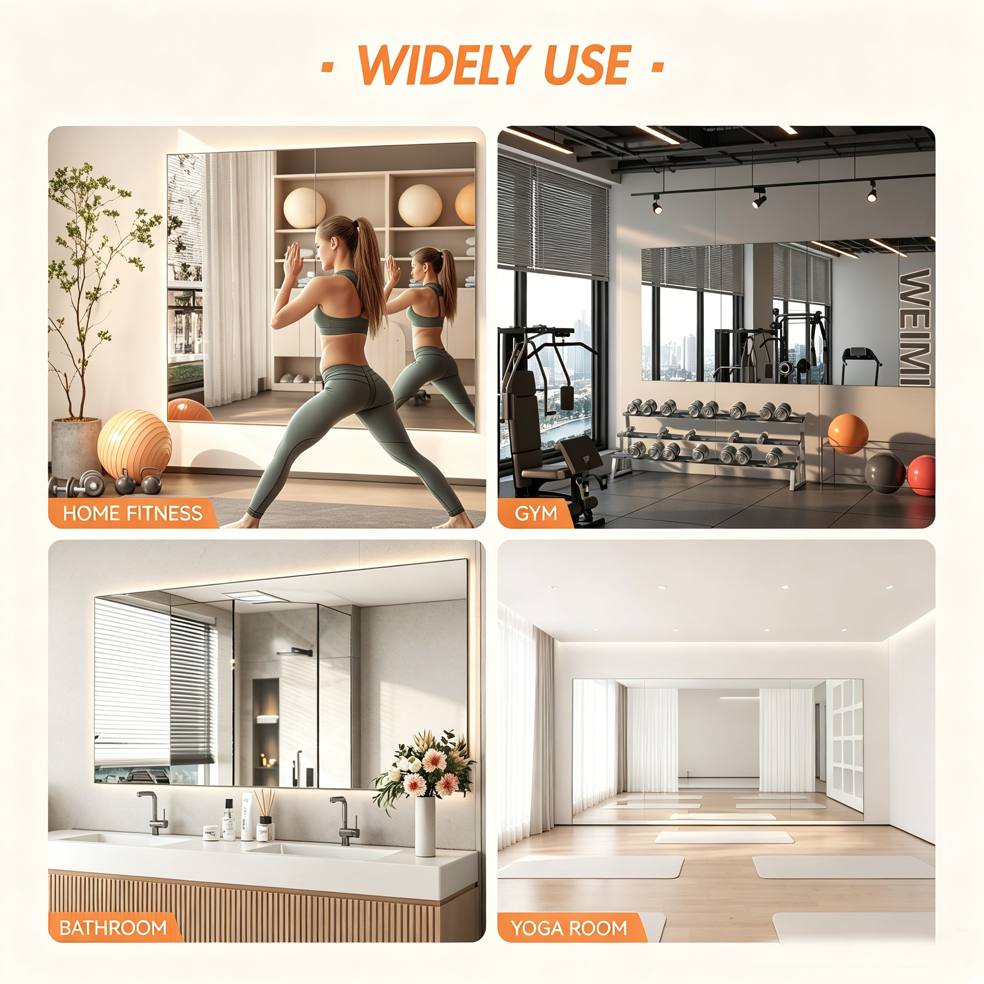 Home Gym Workout Mirror 72" L x 36" W-1pc Large Full Length Mounted Full Body Frameless Mirror for Workout, Yoga, Garage, Bedroom, Dance image 2