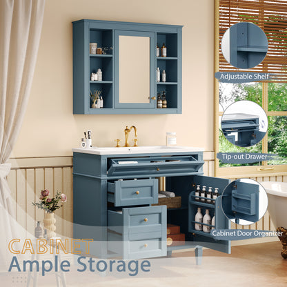36'' Bathroom Vanity with Medicine Cabinet, Modern Bathroom Storage Cabinet with 2 Soft Closing Doors, Single Sink Bathroom Vanity image 3