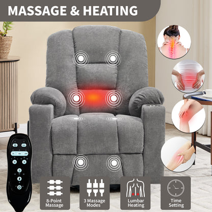 Power Lift Recliner Chair with Massage and Heat for Elderly, Overstuffed Wide Recliners, Heavy Duty Motion Mechanism with USB and Type C Ports, 2 Steel Cup Holders, Light Grey image 6