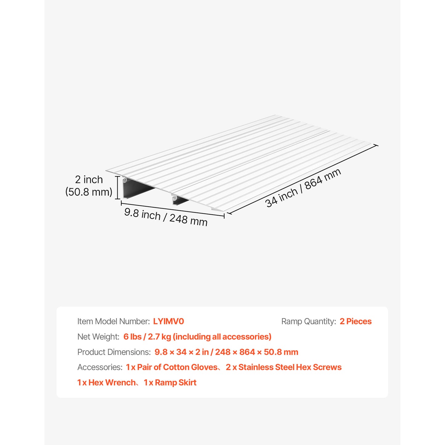 Door Threshold Ramp, 2 inch Rise, Aluminum Alloy Threshold Ramp Rated 800 lbs Load Capacity, Handicap Ramps for Home Steps for Wheelchair, Scooters, Power Chairs, Walkers, Bicycle, Tricycle image 10