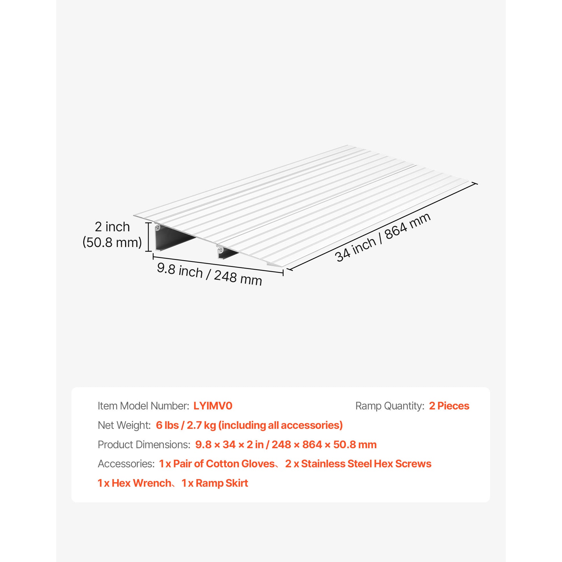 Door Threshold Ramp, 2 inch Rise, Aluminum Alloy Threshold Ramp Rated 800 lbs Load Capacity, Handicap Ramps for Home Steps for Wheelchair, Scooters, Power Chairs, Walkers, Bicycle, Tricycle image 10