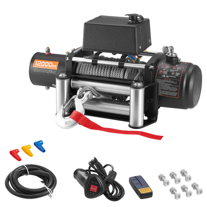 Electric Winch, 12000 lbs Load Capacity, 12V DC Truck Winch with Φ7/20 in x 85 ft Steel Rope, Wireless & Wired Remote Control, Suitable for Towing SUV Jeep Trailer Boat Off-Road Vehicle image 1
