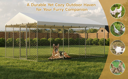 15x10 FT Large Outdoor Dog Kennel with Canopy, Heavy Duty Galvanized Steel Frame, Waterproof Cover, All-Weather Protection, Escape-Proof Lockable Pet Playpen for Large Dogs, Multiple Animals. image 11