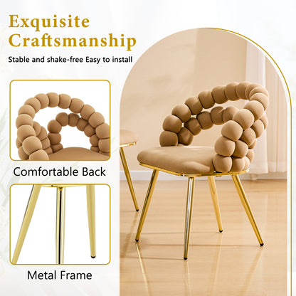 Set of 2 Modern Velvet Dining Chair with Bubble Back, Accent Chair with Gold Metal Legs, Upholstered Vanity Chair for Dining Room, Living Room, Bedroom, Brown & Gold image 11