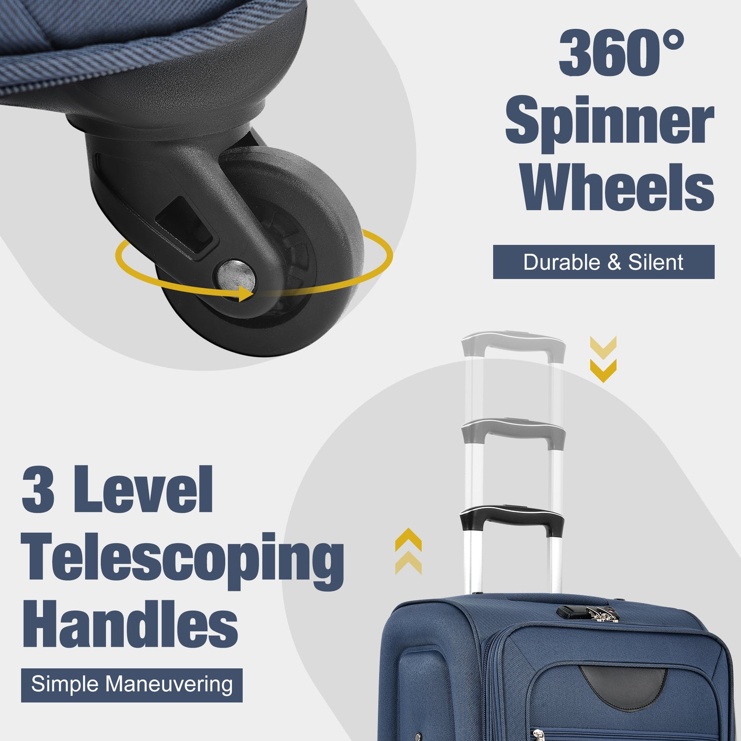 Softside Luggage Expandable 3 Piece Set Suitcase with Duffel Bag Upright Spinner Softshell Lightweight Luggage Travel Set-22/26/30 IN image 7