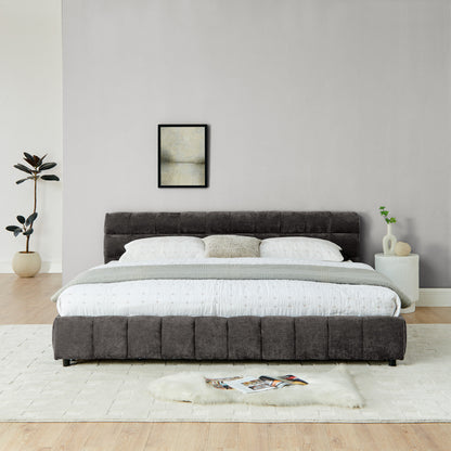 King Size Upholstered Bed,comfortable upholstered bed frame, Chenille fabric, with headboard and solid bed frame. With drawer for storage.-Dark Gray(88.5''*85.5''*31'') image 6