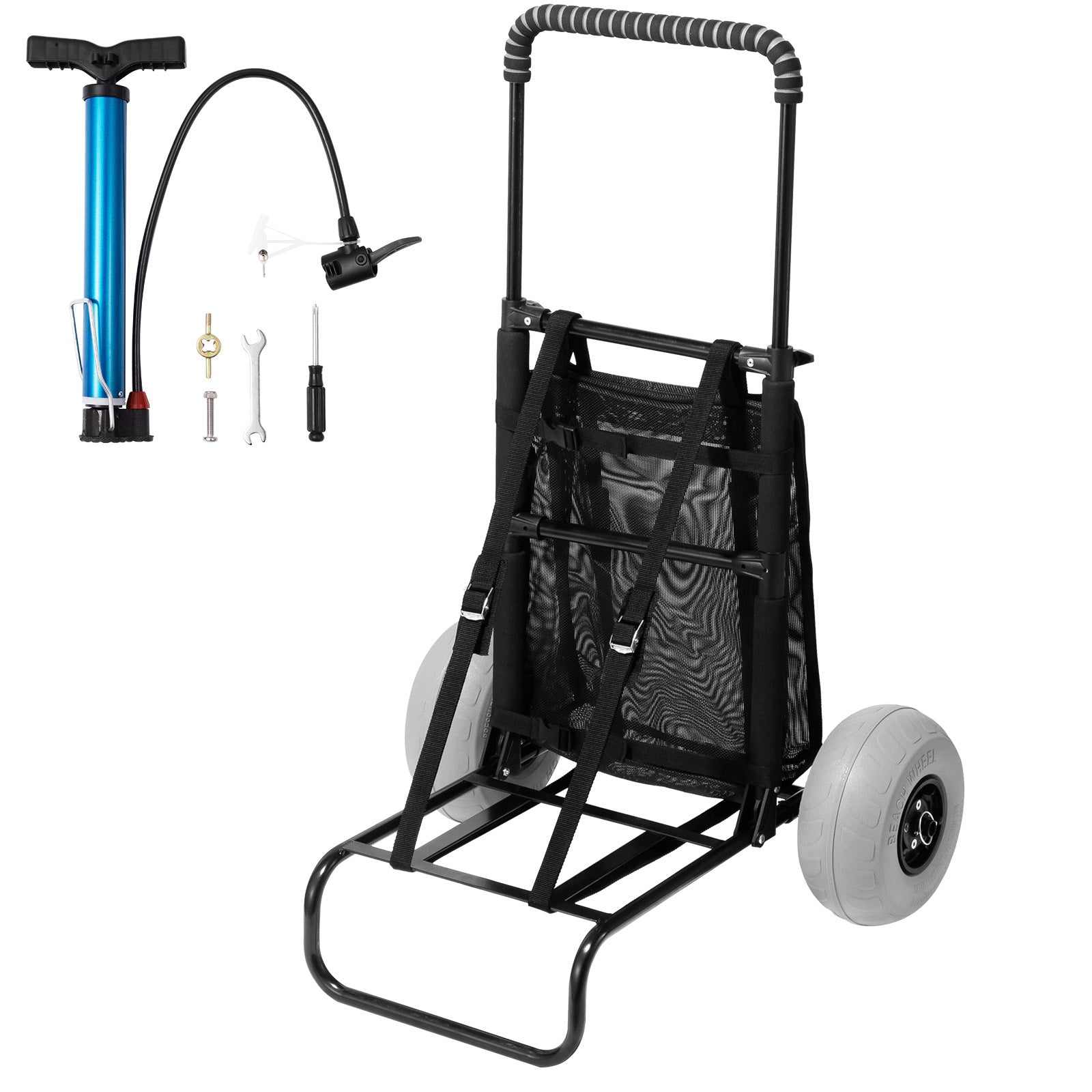Beach Dolly with Big Wheels for Sand, 20.1" x 14.6" Cargo Deck, w/ 9" Balloon Wheels, 165LBS Loading Capacity Folding Sand Cart & 27.2" to 44.9" Adjustable Height, Heavy Duty Cart for Beach image 3