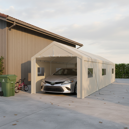 Carport, 10×30 Heavy Duty Portable Carport Garage Tent for Outdoor Storage Shelter white with window image 9