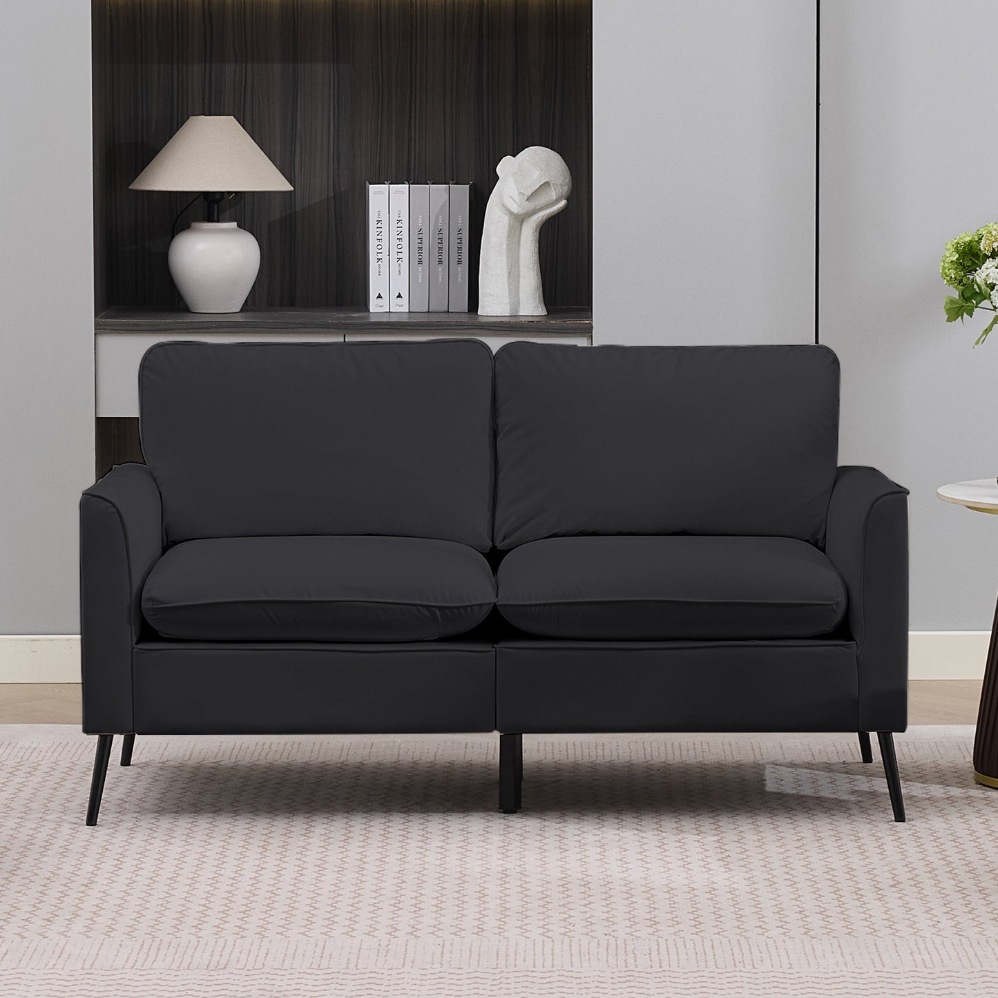 TS Cat paw leather upholstered sofa loveseat,Nordic retro light luxury living room balcony bedroom single casual sofa chair (black) image 1