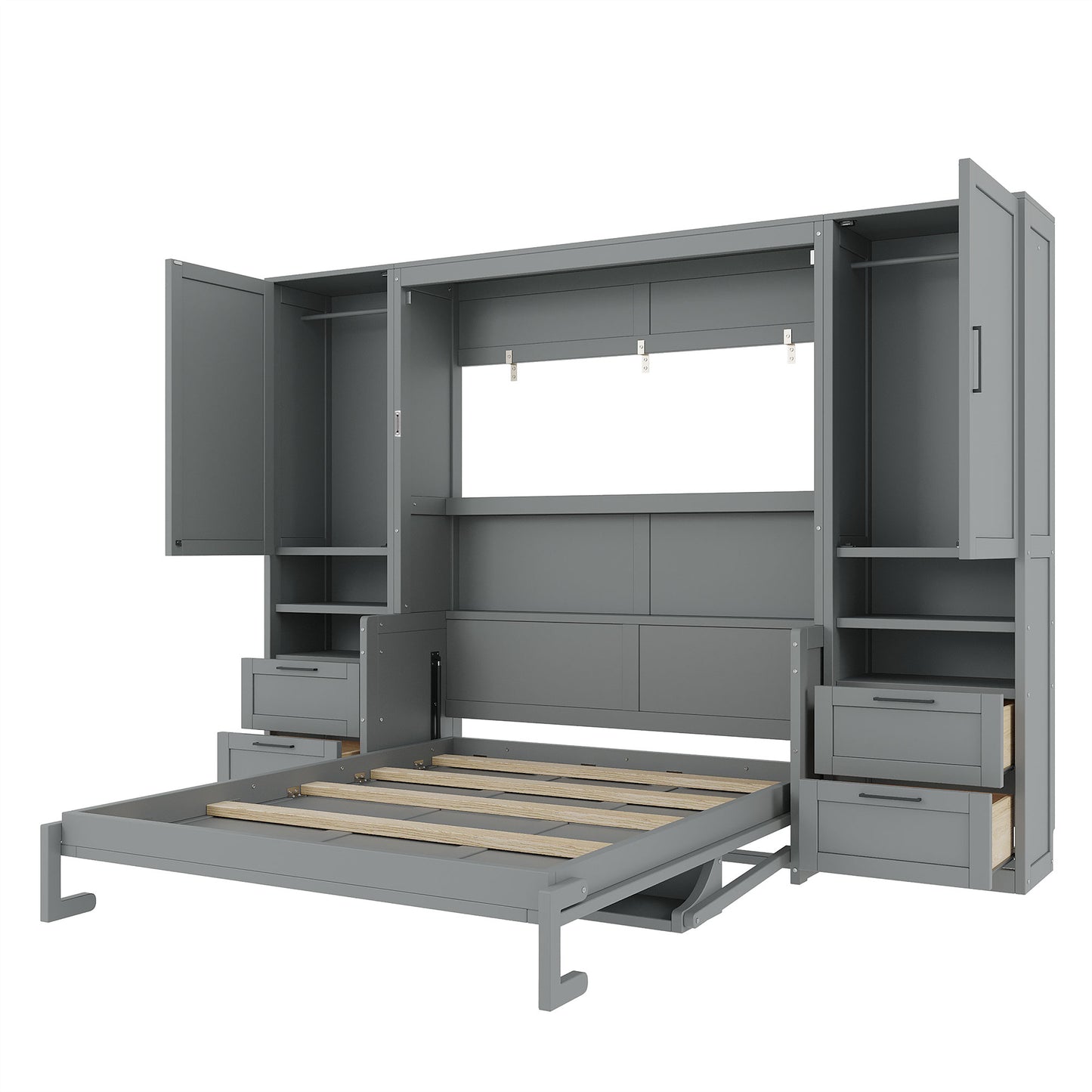 Queen Size Murphy Bed Wall Bed with Closet,Drawers and Shelves,Gray(OLD SKU:LP000909AAE-2) image 11
