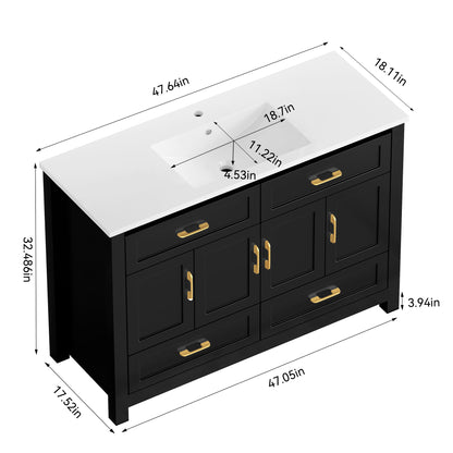 48" Black Bathroom Vanity with Resin sink Combo, Abundant Storage Cabinet -4 Soft close doors and 4 drawers image 7