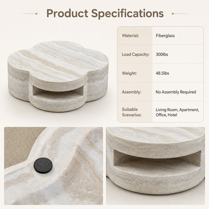 31.5" Clover Round Faux Marble Coffee Table – No Assembly Required, Anti-Slip Raised Edge, Open Storage Shelf, Scratch & Stain Resistant, Modern Minimalist Living Room Table image 11