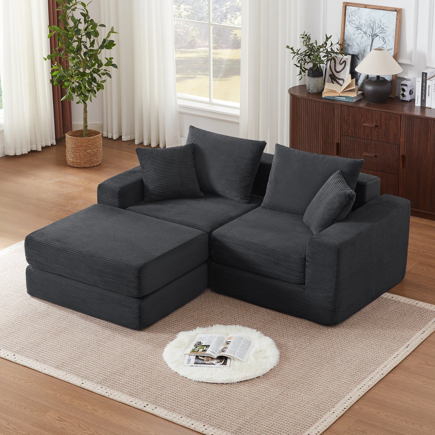 Modular Sectional Loveaeat Cloud Sofa, Boneless Couch with Non Slip Base, Cozy Sleeper Sofa for Customizable Living Spaces, Modern Modular Couch with L-Shape Chaise, Deep Seat & No Assembly image 6