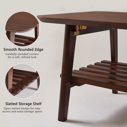 Wooden Coffee Table with Storage Shelf, Mid-Century Rectangular Center Table for Living Room,Walnut Brown image 7