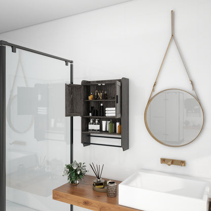 Bathroom Wall Cabinet with Doors,Adjustable Shelf,Towel Bar and Paper Holder, Over The Toilet Storage Cabinet, Medicine Cabinet for Bathroom-Grey image 5