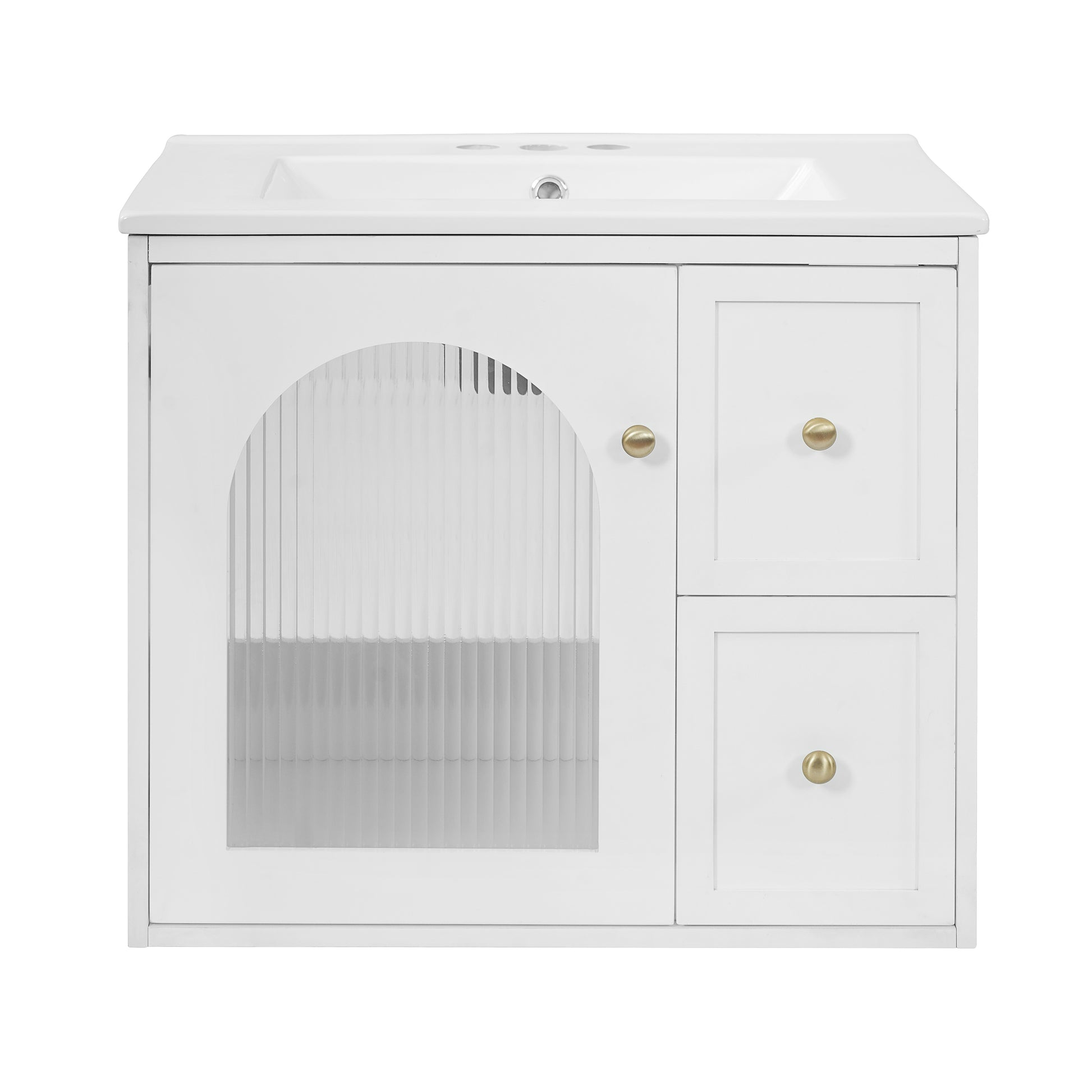 24" Bathroom Vanity Set Wall Mounted for Small Space, Bathroom Cabinet with Ceramic Sink, 2 Drawers and 1 Soft-Close Door image 9
