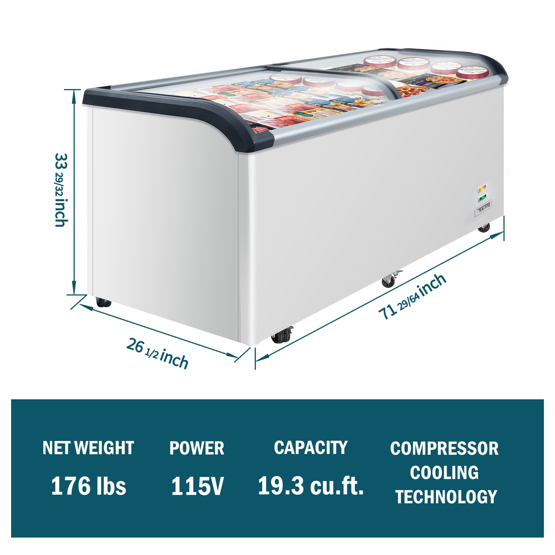 Curved Top Display Freezer 19.3 Cu.ft Sliding Glass Lid Ice Cream Freezers Commercial Mobile Chest Freezer with LED Lighting image 2